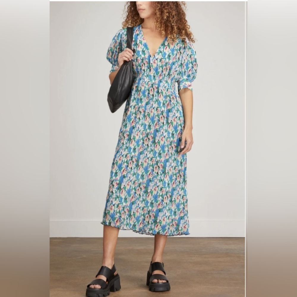 Ganni Blue Floral Midi Dress